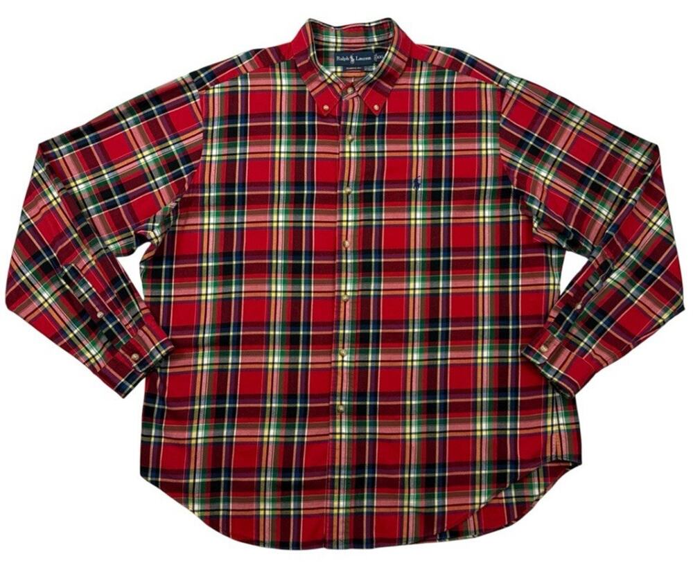 Ralph Lauren Shirt Men XXL Red Plaid Button Down Cotton Classic Fit